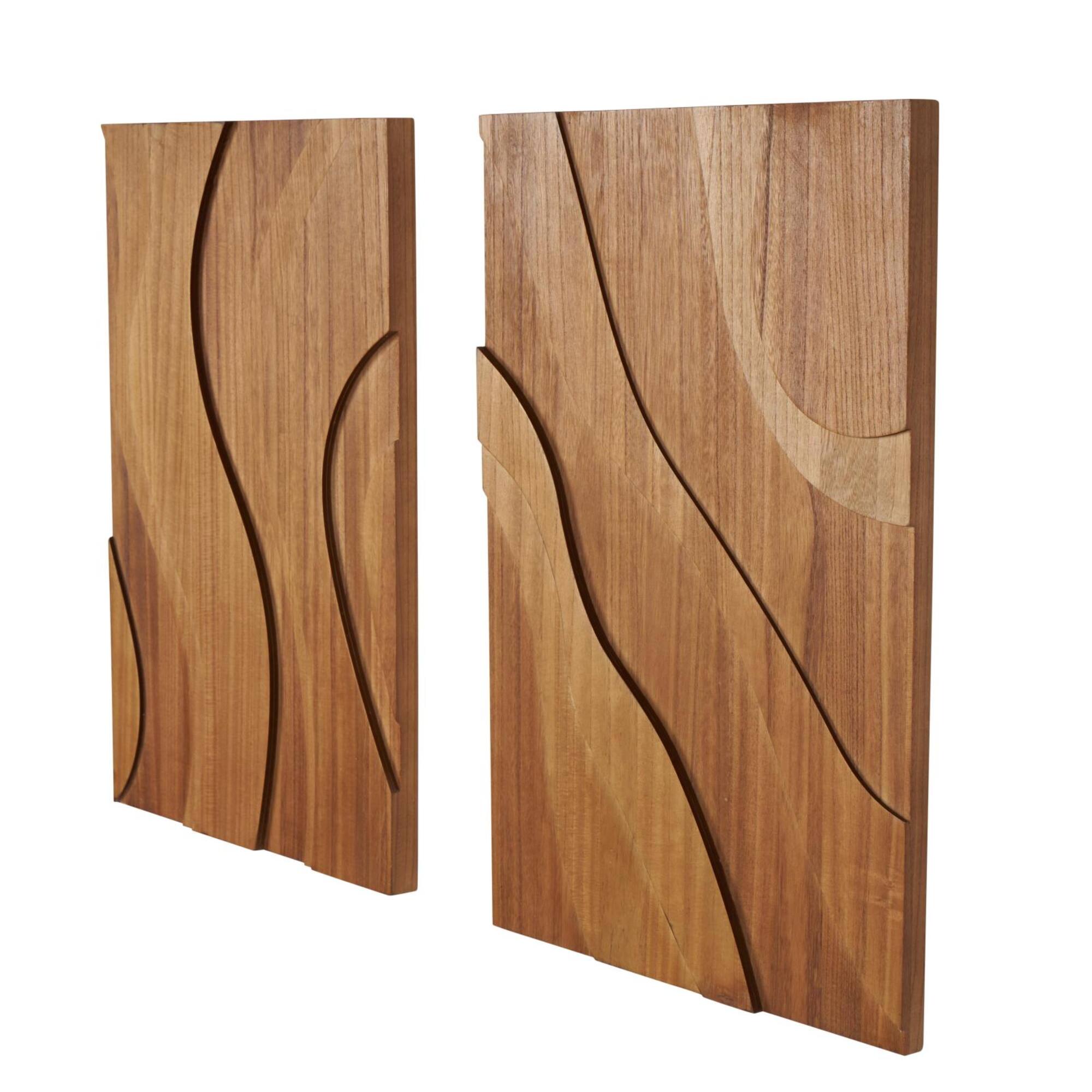 Brown Wooden Abstract Wavy Carved Wall Décor Set